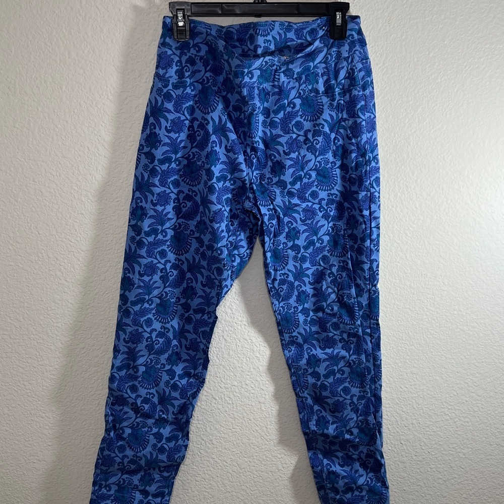 Soft Surroundings Superla Blue Paisley Design Stretch Straight Pants spring Sz M